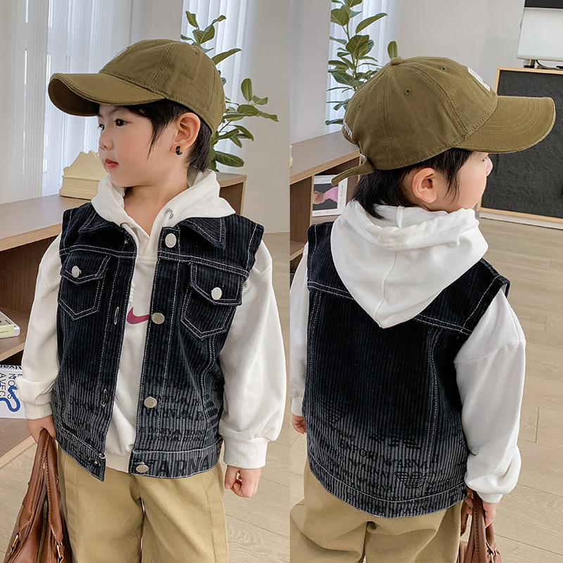 Kids Outdoor Vest - Garçon noir Denim gilet printemps automne
