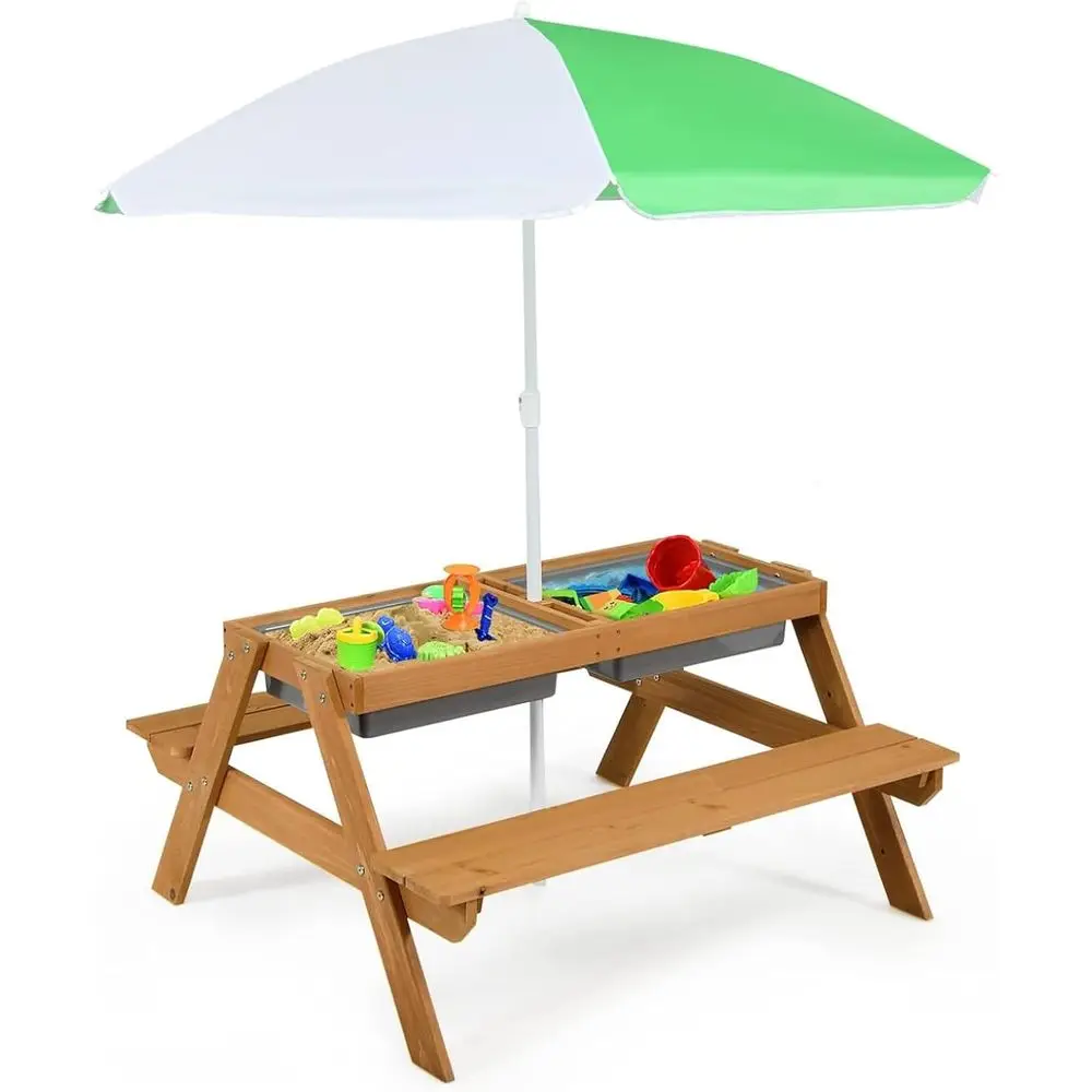 Kids Outdoor Water Table - Table de pique-nique 4-en-1 en bois