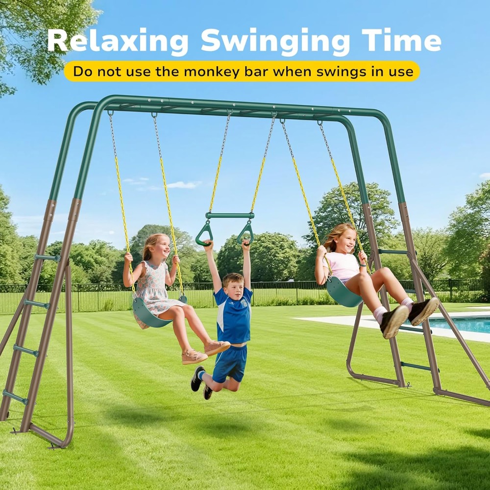 Kids Outdoor Monkey Bar Set - Ensemble de balançoires d'extérieur en métal