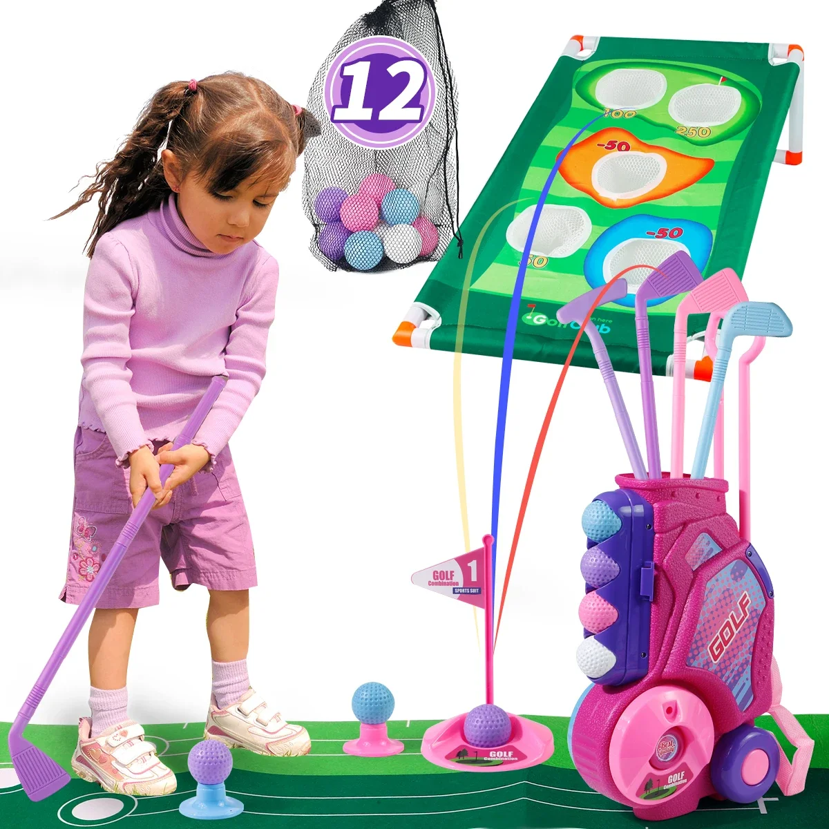 Kids Indoor Outdoor Cart - Ensemble de clubs de golf pour